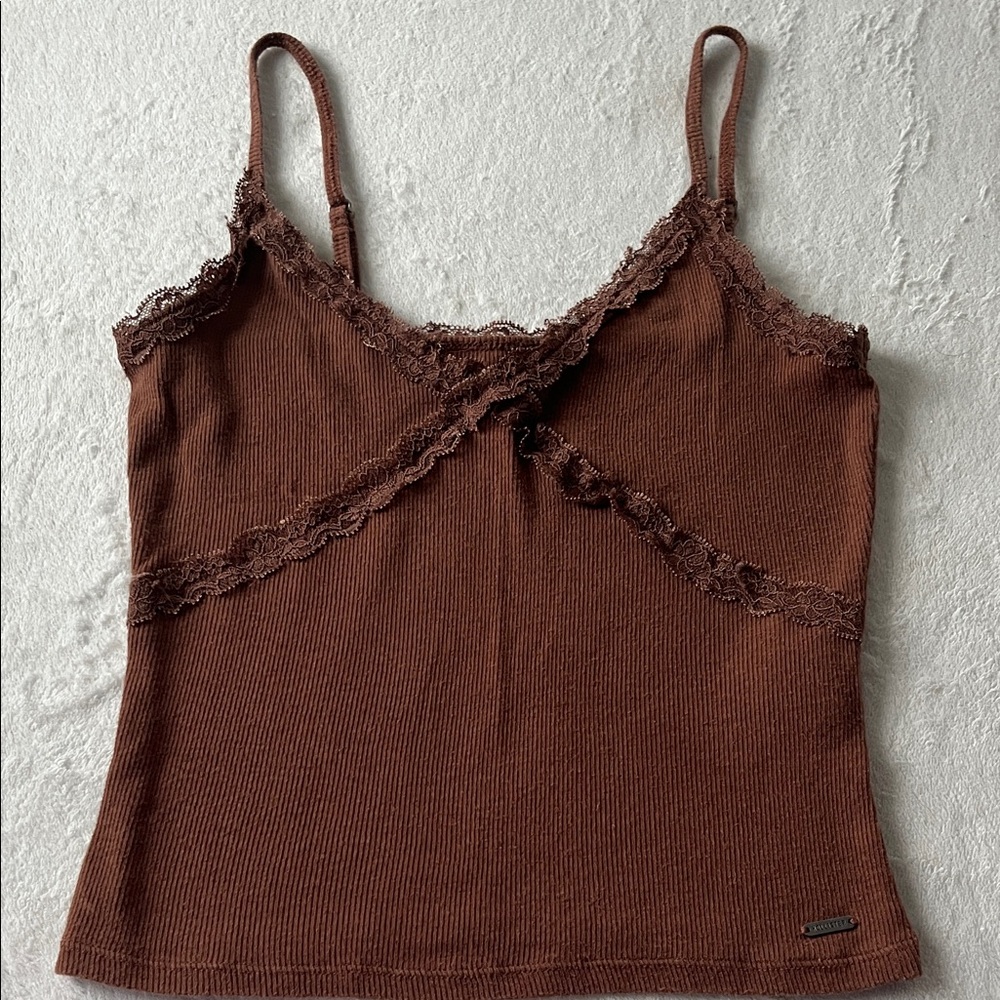 Hollister Brown Camisole with Lace Trim
